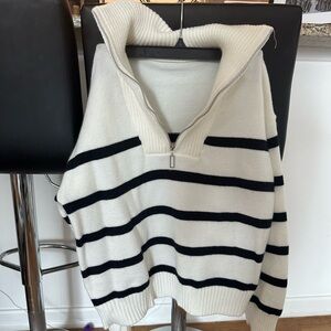 Staple Piece - White Sweater with Black Stripes